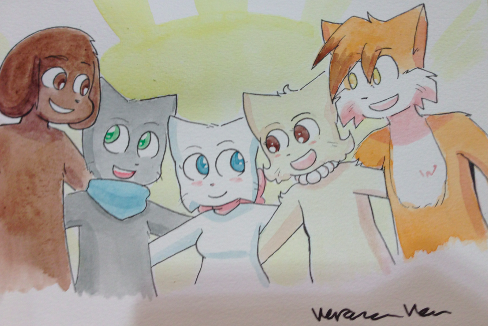 Candybooru image #7779, tagged with ConnectiCon Daisy David Lucy Mike Paulo Taeshi_(Artist) commission watercolor